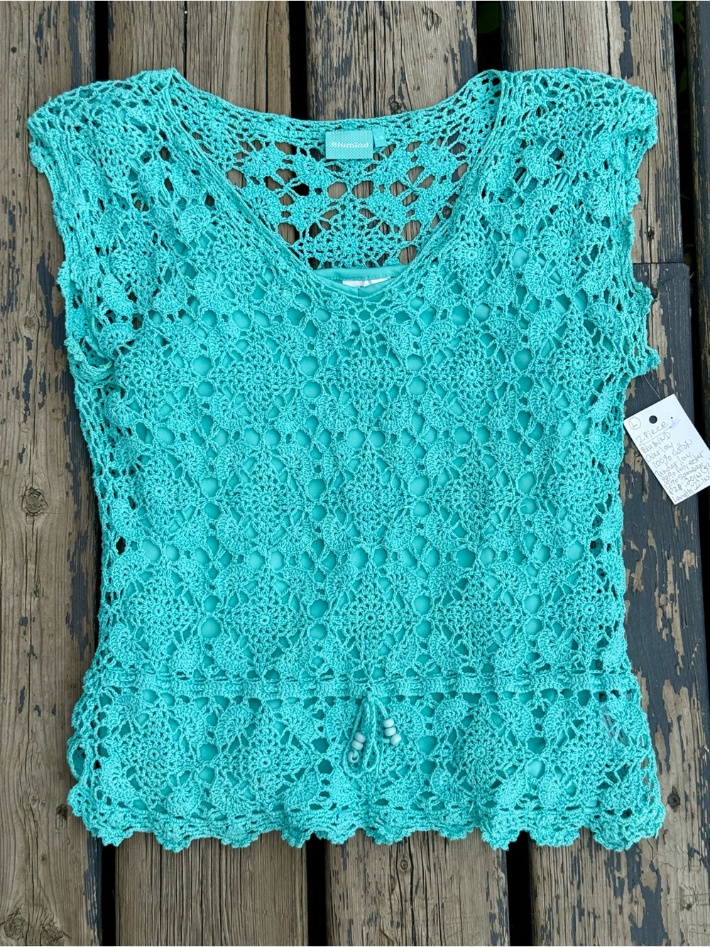 Blumind Turquoise Crochet Lace Boho Blouse | Size Large